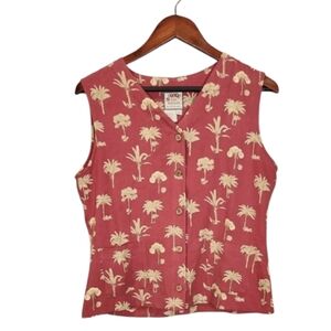 Rum Runner Palm Tree Print Sleeveless Silk Vest‎ Size Medium